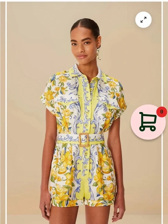 FARM Rio Yellow and Blue Printed Linen Top - Picture 8 of 8